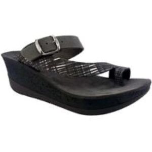 Fantasy Felisa Wedge Comfort Sandal in Black with Toe Strap Size 38